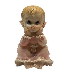 Vtg Little Girl Sitting in Night Gown‎ Bisque Figurine 2.75" Hands Face Detailed